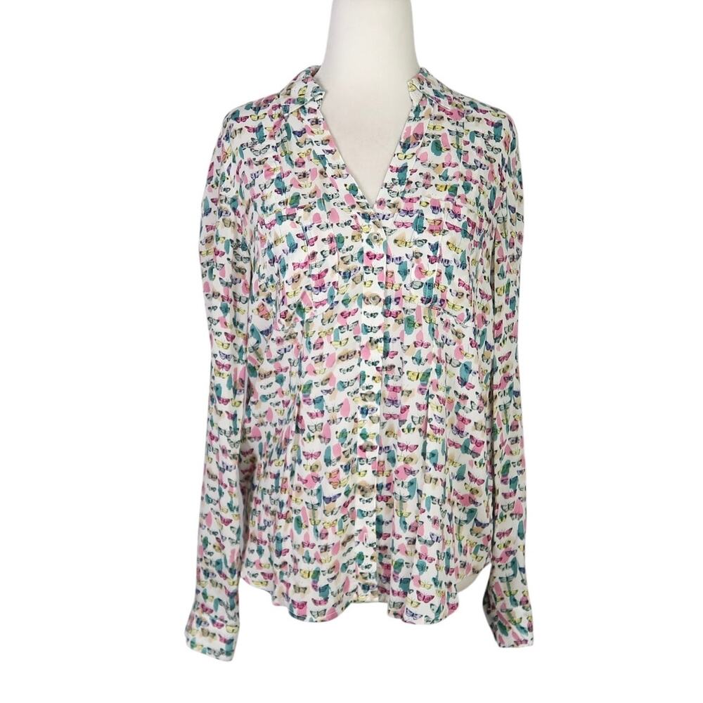 Maeve by Anthropologie white multicolor butterfly print blouse top 0